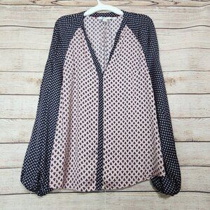 Boden Floral Thistle Print Harriet Satin Balloon Sleeve Pink Navy Blouse Size 6